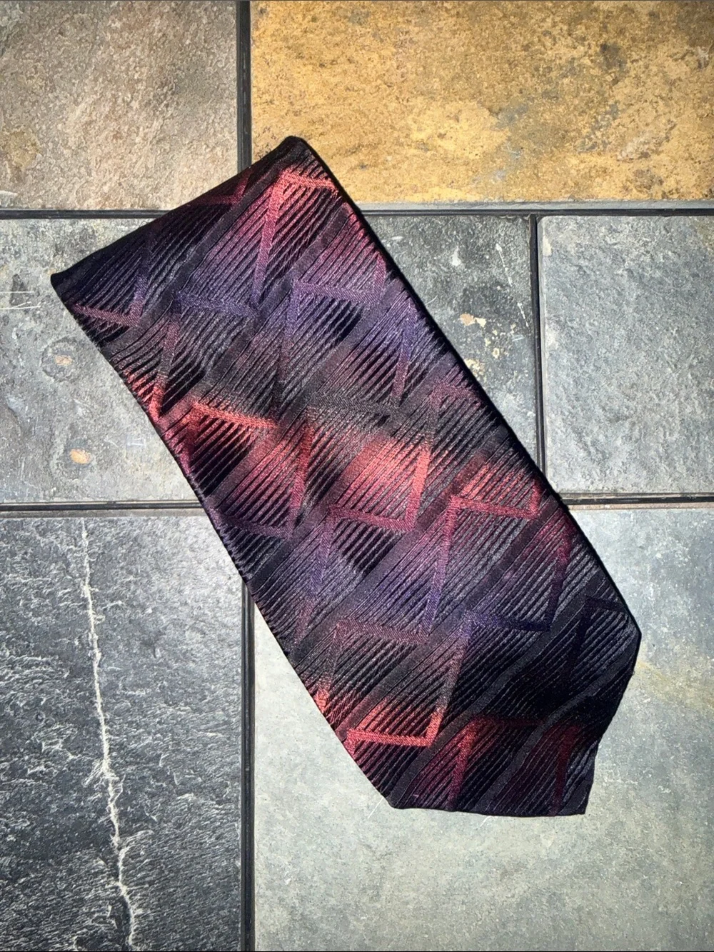 Bachrach Black Tie with Purple and Red Geometric Sheen